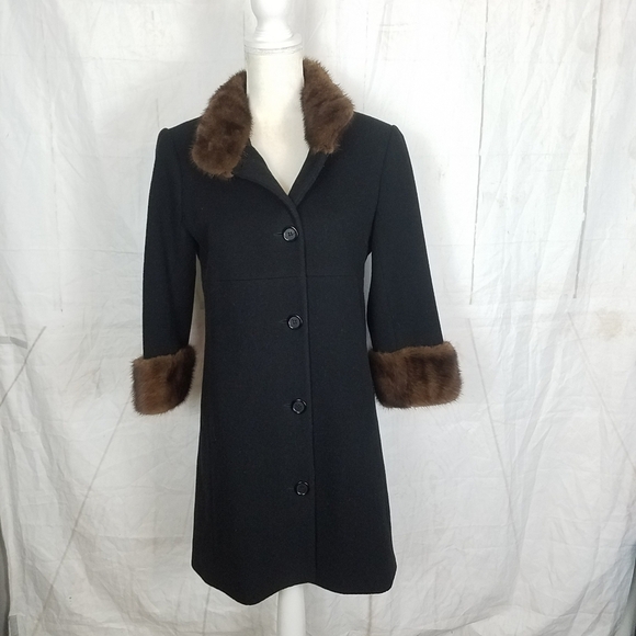Marvin Richards lambs wool longdress fur trim coat made usa
